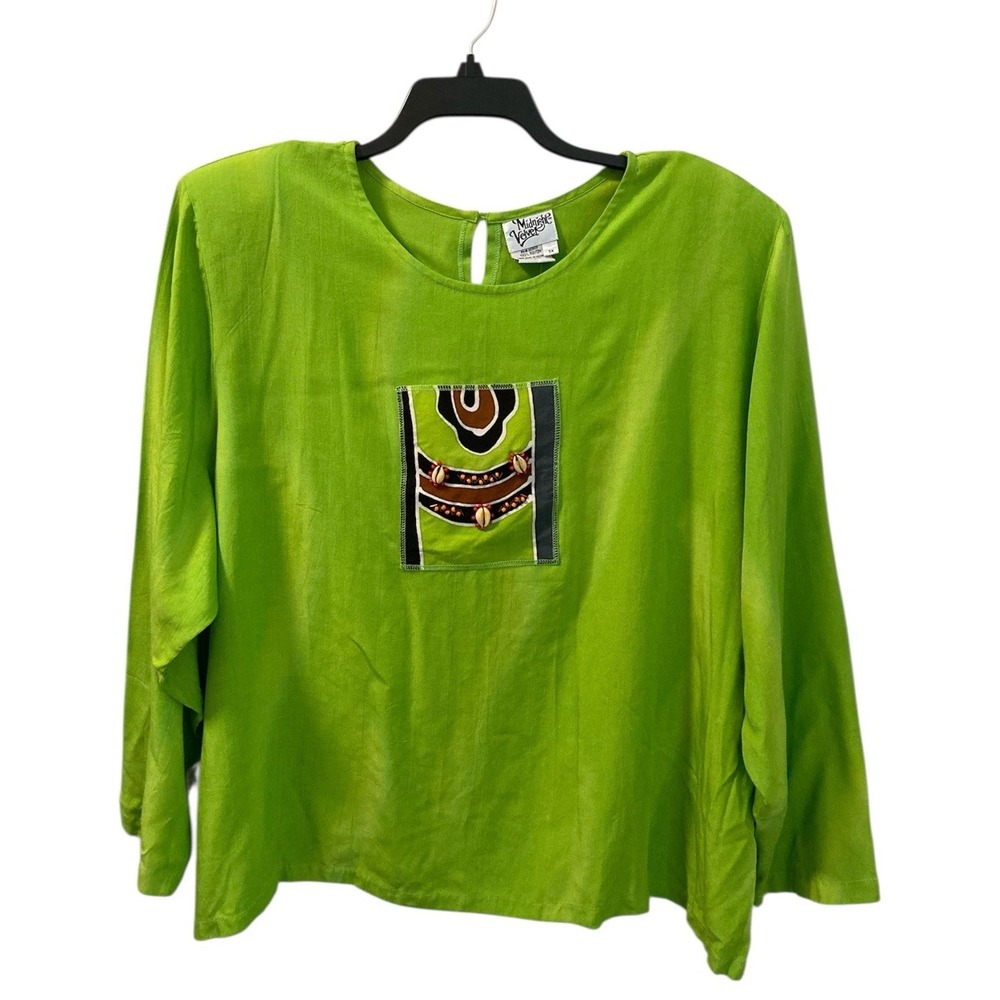 Midnight Velvet Tunic Top Size 3X Lime‎ Green Artsy Beaded Vintage VTG NEW